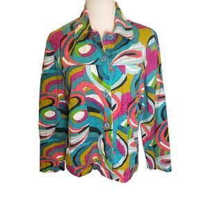 Life Style Wearable Art Abstract Print Lightweight Cotton Jacket Top Medium